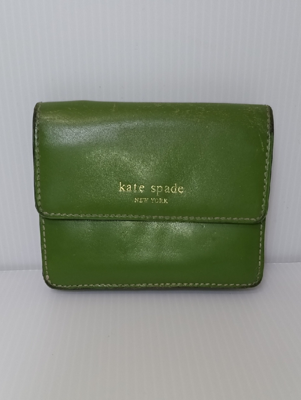 kate spade Green Leather Fold Wallet with Gold Logo